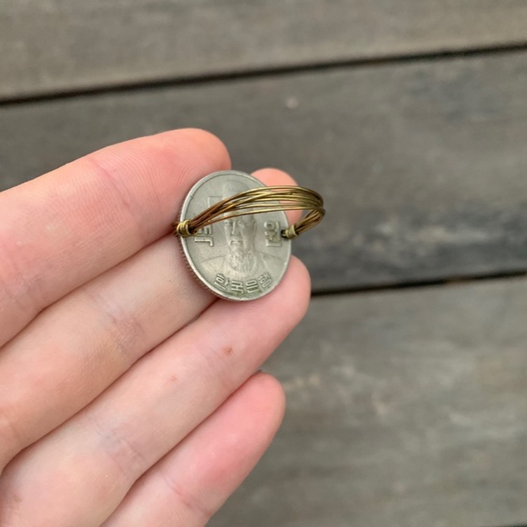 Wire wrapped coin ring size 8 - Picture 4 of 5